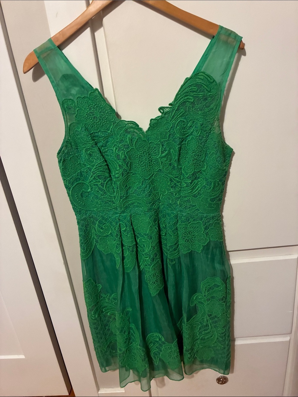 Anthropologie Lace Appliqué V-Neck Green Cocktail Dress